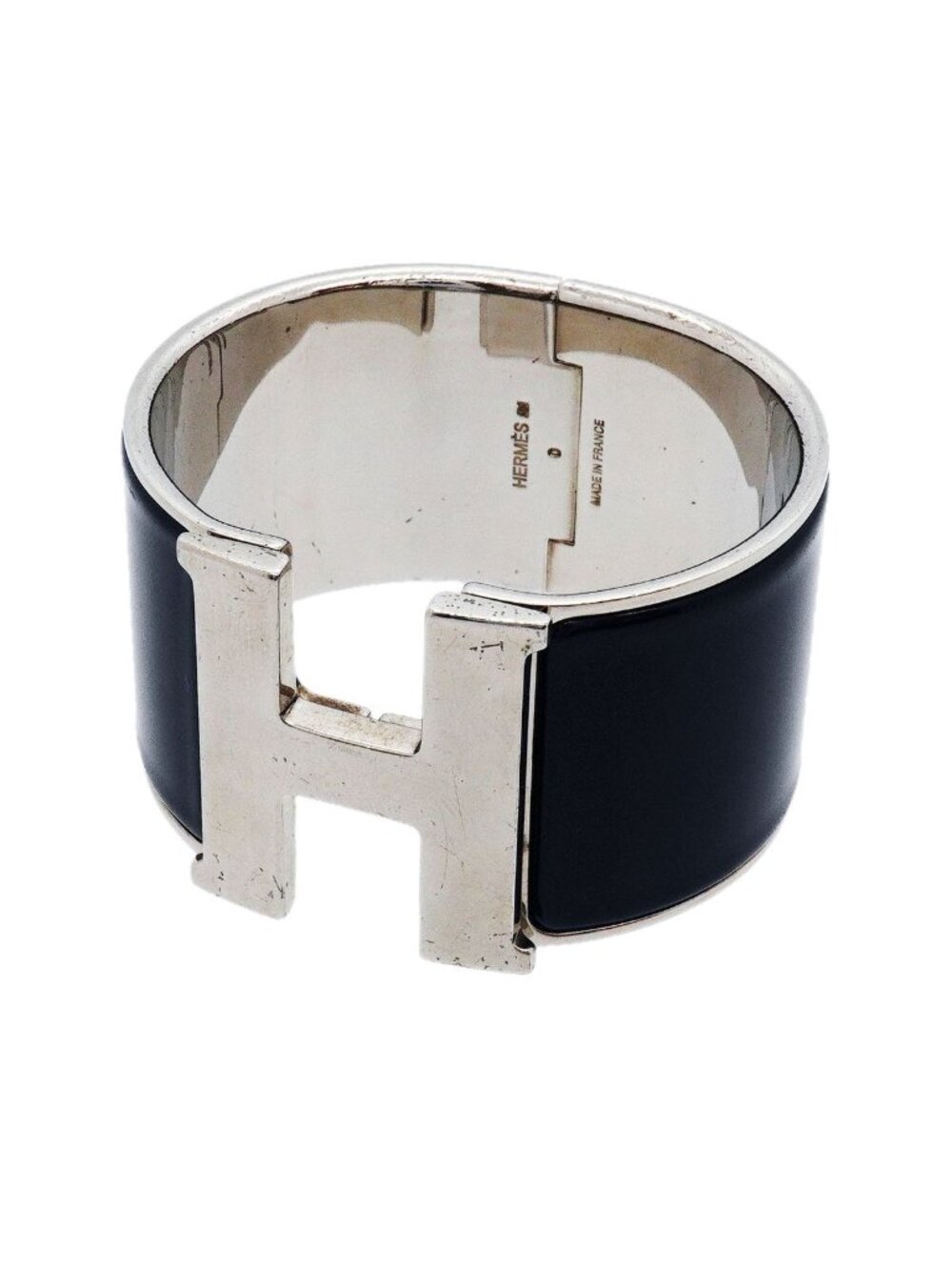 Hermes Bangle Clic Clac TGM Metal Silver Black Bracelet